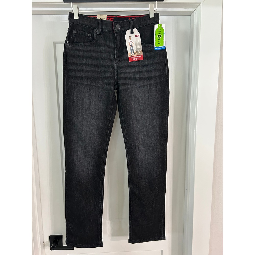 NEW Levis 514 Straight Performance Boys Jeans Black 18 Reg 29x31 Stretch